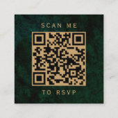Budget Emerald Green Gold Agate Dark QR Code RSVP エンクロージャーカード (裏面)