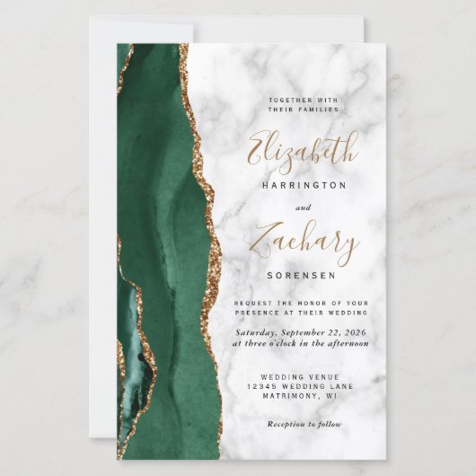 Budget Emerald Green Gold Agate Marble Wedding (正面)