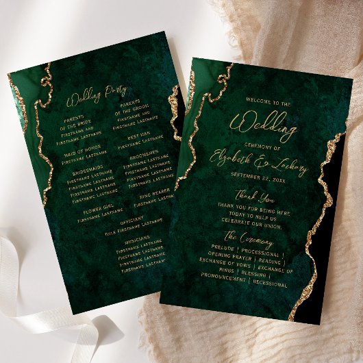 Budget Emerald Green Gold Agate Wedding Program