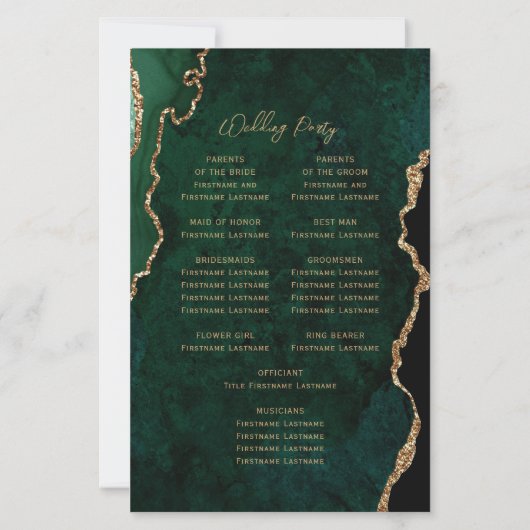 Budget Emerald Green Gold Agate Wedding Program (裏面)