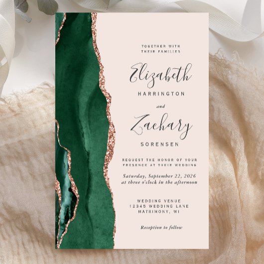 Budget Emerald Green Rose Gold Agate Blush Wedding