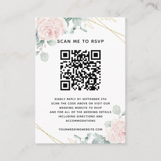 Budget Eucalyptusの結婚ウェブサイトRSVP QRコード エンクロージャーカード (正面)