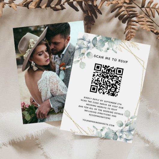 Budget Eucalyptusの結婚ウェブサイトRSVP QRコード エンクロージャーカード
