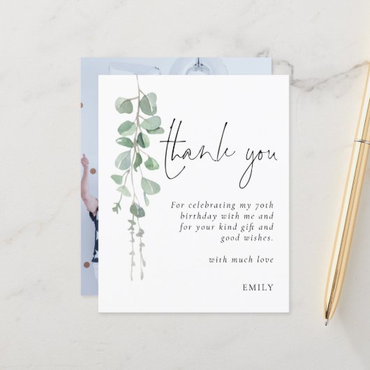 Budget Eucalyptus写真70th birthday Thank You (正面/裏面インサイチュ)