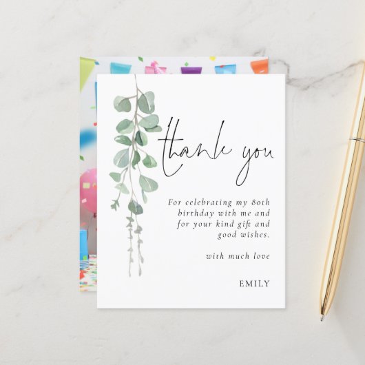 Budget Eucalyptus写真80th birthday Thank You (正面/裏面インサイチュ)