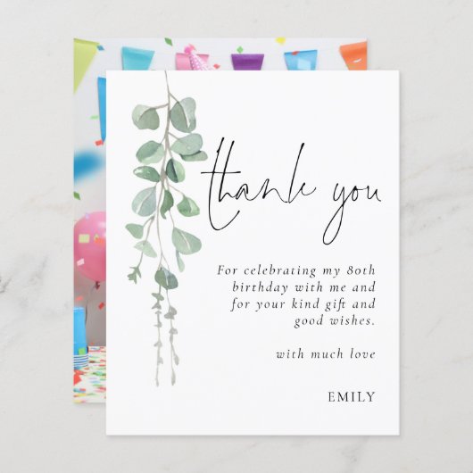 Budget Eucalyptus写真80th birthday Thank You (正面/裏面)