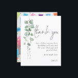 Budget Eucalyptus写真80th birthday Thank You<br><div class="desc">より小さいサイズ4.5 x 5.6インチ半光沢110ポンドの重量に代わるコストのBUDGETの値は、ポストカードと同様の厚さ（ただし、ポストカードとして使用するには適さない）。1枚につき1枚の招待状がある。バジェット・ユーカリ写真80th誕生日ありがとう。水色の葉が手の側に流れ感謝していて、右に文字と離れ、80歳の誕生日のためのミニマリストの優雅さ。感謝のためのセットの手書きスタイルスクリプトと簡単にパーソナライズできる文字の残りの部分。背面のサンプル写真をパーティーから自分の写真お気に入りのに置き換える。</div>
