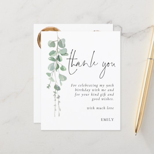 Budget Eucalyptus写真90th birthday Thank You (正面/裏面インサイチュ)