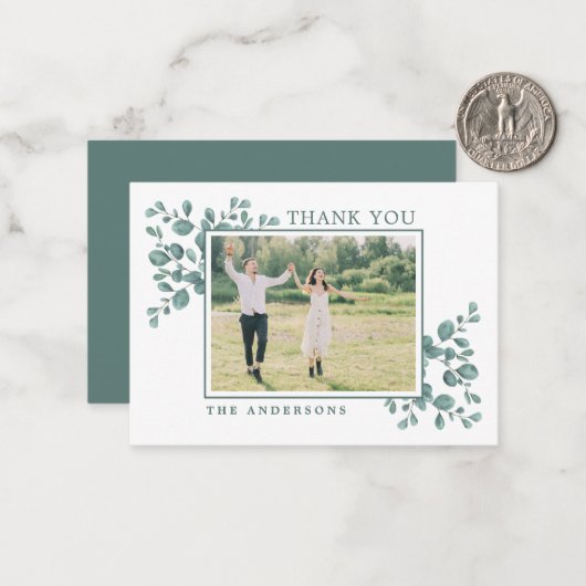 Budget Eucalyptus Greeneryの結婚写真ありがとう ノートカード (正面/裏面インサイチュ)