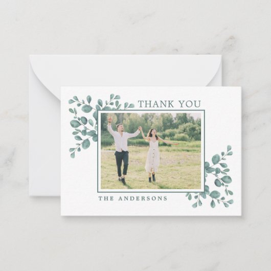 Budget Eucalyptus Greeneryの結婚写真ありがとう ノートカード (正面)