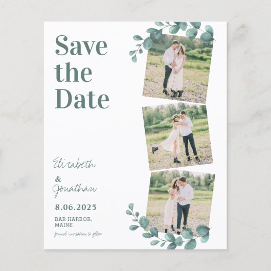 Budget Eucalyptus Greenery 3 Photo Save The Date (正面)