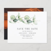 Budget Eucalyptus Greenery Photo Save the Date (正面/裏面)