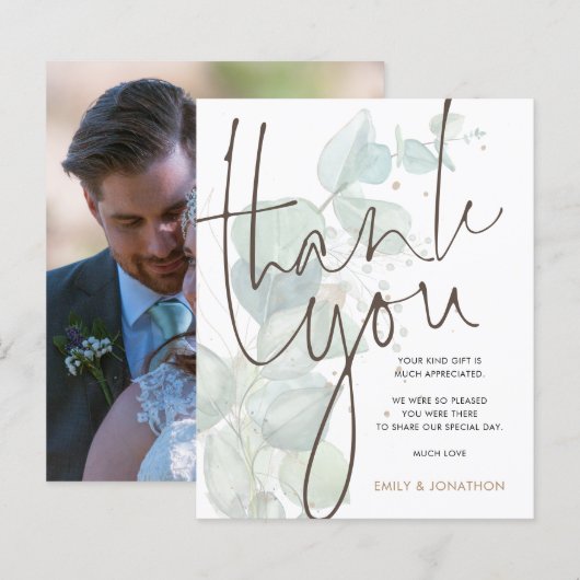 Budget Eucalyptus Photo'結婚s Thank You (正面/裏面)