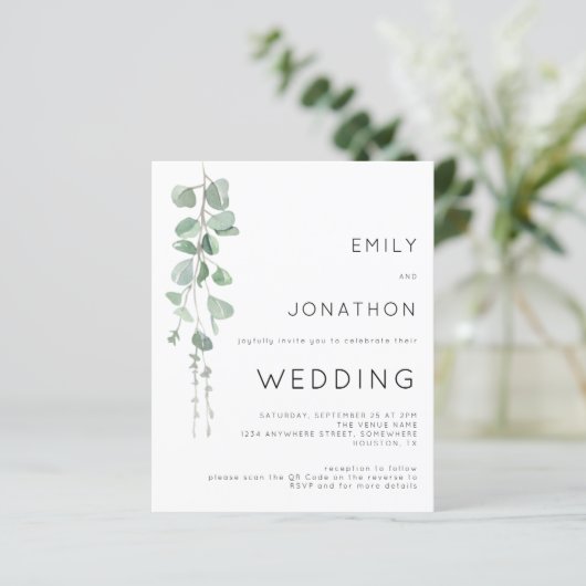 Budget Eucalyptus Photo QR Code Wedding Invitation (スタンド正面)