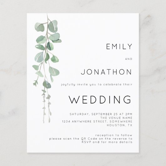 Budget Eucalyptus Photo QR Code Wedding Invitation (正面)
