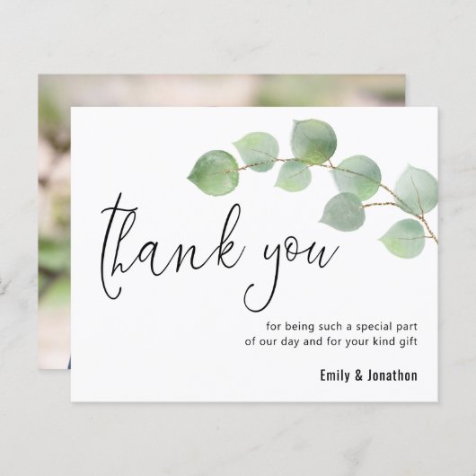 Budget Eucalyptus Script Photo'結婚s Thank You (正面/裏面)
