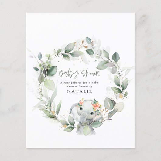 BUDGET eucalyptus watercolor foliage baby shower チラシ (正面)