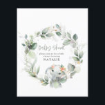 BUDGET eucalyptus watercolor foliage baby shower チラシ<br><div class="desc">budget stylish eucalyptus cute elephant foliage baby shower invitation.</div>