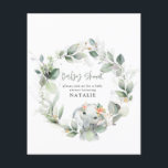BUDGET eucalyptus watercolor foliage baby shower チラシ<br><div class="desc">budget stylish eucalyptus cute elephant foliage baby shower invitation.</div>