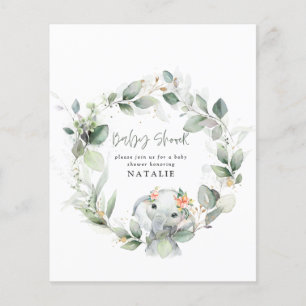 BUDGET eucalyptus watercolor foliage baby shower チラシ