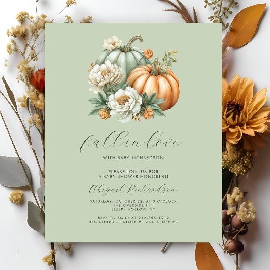 Budget Fall in Love Pumpkin Sage Green ベビーシャワー