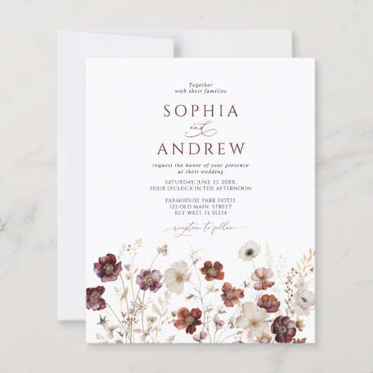 Budget Fall Wildflowers Wedding Invitation (正面)