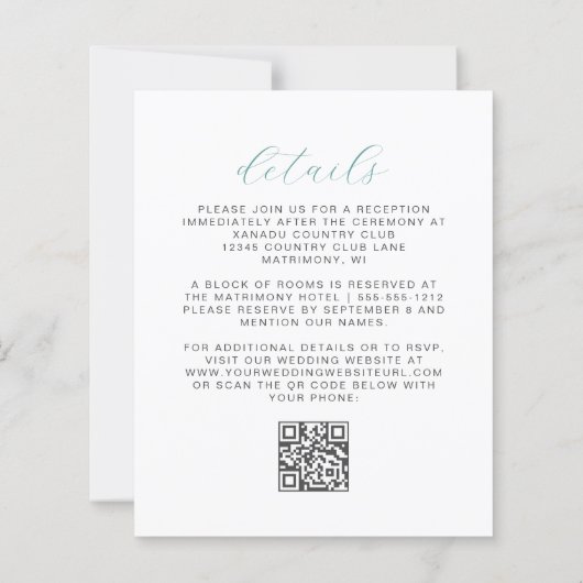 Budget Floral Aqua Silver QR Code Wedding Invite (裏面)