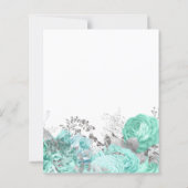 Budget Floral Aqua Silver Script Wedding Invite (裏面)
