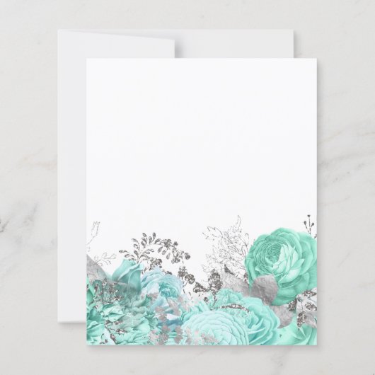 Budget Floral Aqua Silver Script Wedding Invite (裏面)