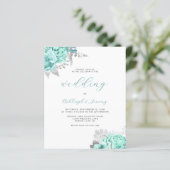 Budget Floral Aqua Silver Script Wedding Invite (スタンド正面)