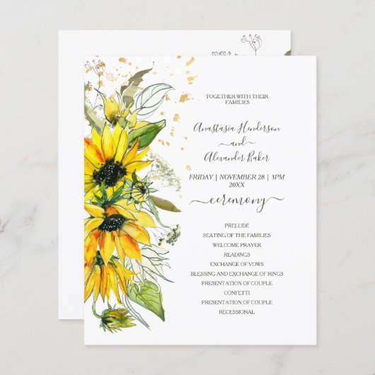 Budget Floral Wedding Program card. (正面/裏面)