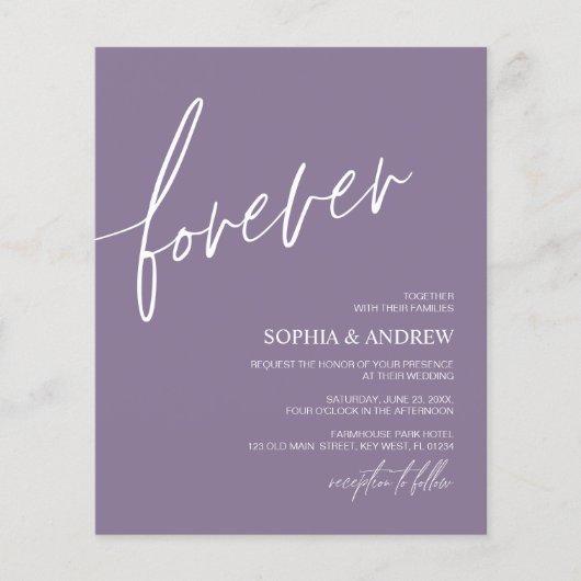 Budget Forever Dusty Purple Wedding Invitation (正面)