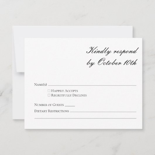 Budget Formal Black and White Script RSVP Card ノートカード (正面)