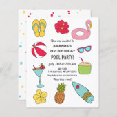 Budget Fun Summer Pool Party Birthday Invitation (正面/裏面)