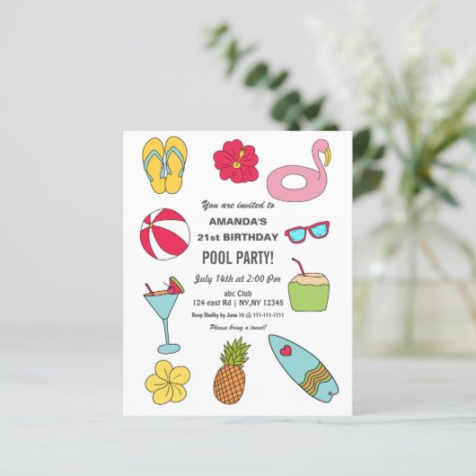 Budget Fun Summer Pool Party Birthday Invitation (スタンド正面)