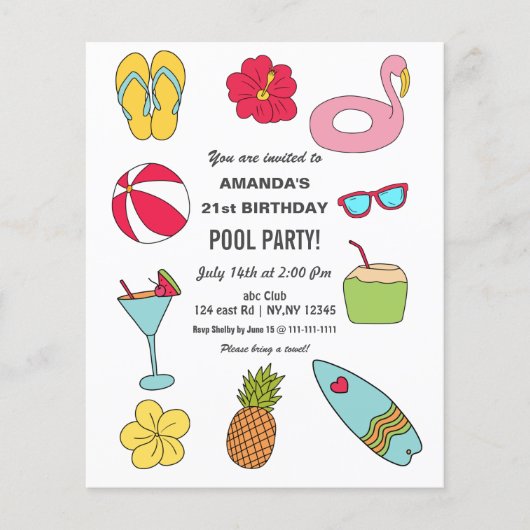 Budget Fun Summer Pool Party Birthday Invitation (正面)