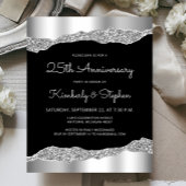 Budget Glam Silver Black 25th Anniversary Invite