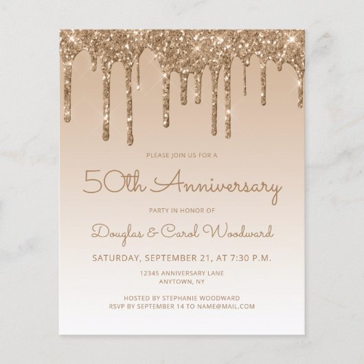 Budget Glitter Gold 50th Anniversary Invitation (正面)