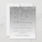 Budget Glitter Silver 25th Anniversary Invitation (正面)
