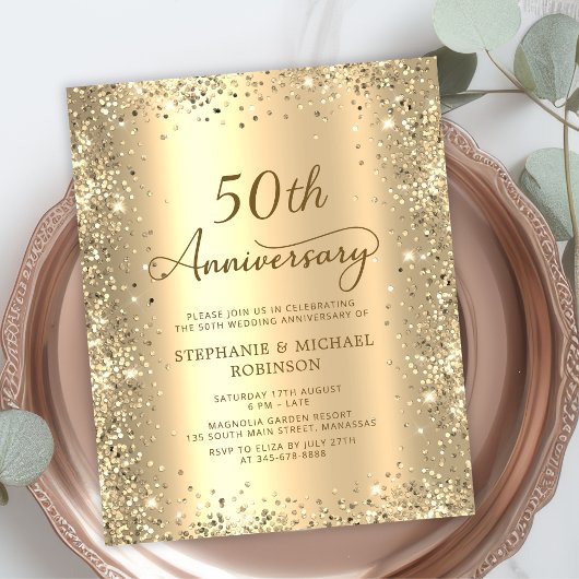 Budget Gold 50th Wedding Anniversary Invitation