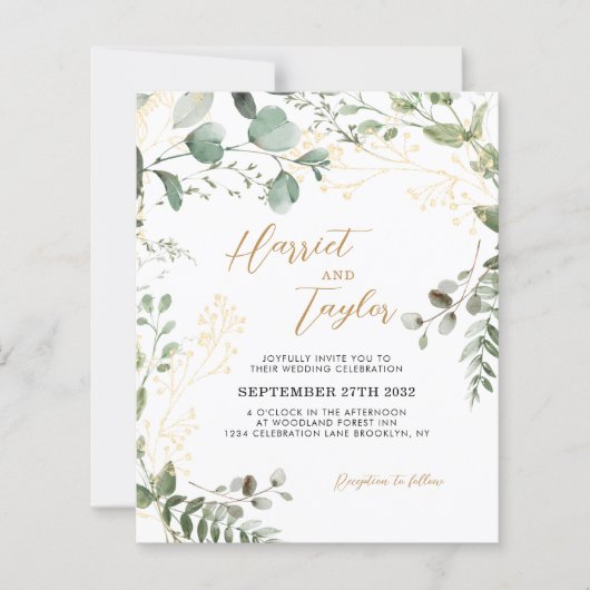 BUDGET Gold Eucalyptus Photo QR Code Wedding  (正面)