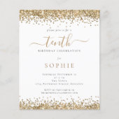 Budget Gold Glitter Girl 10th Birthday Invitation  (正面)