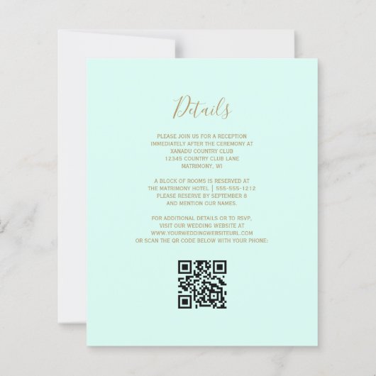 Budget Gold Glitter Mint Green QR Code Wedding (裏面)