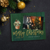 Budget Gold & Green Rustic Christmas One Photo チラシ