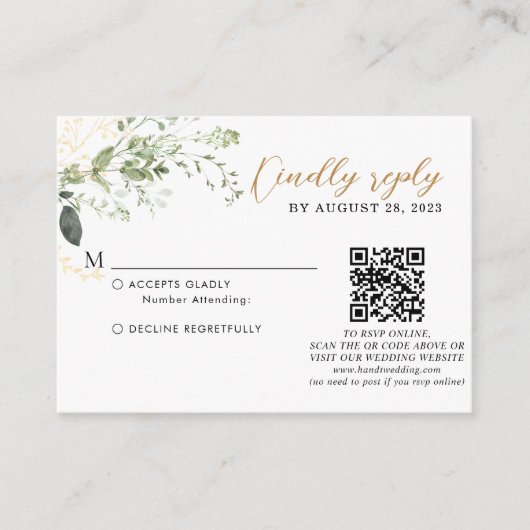 Budget Gold Greenery Eucalyptus QR Code Wedding  エンクロージャーカード (正面)