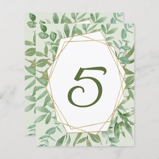 Budget Gold&Greenery Wedding Table Number (正面/裏面)