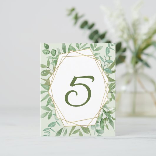 Budget Gold&Greenery Wedding Table Number (スタンド正面)