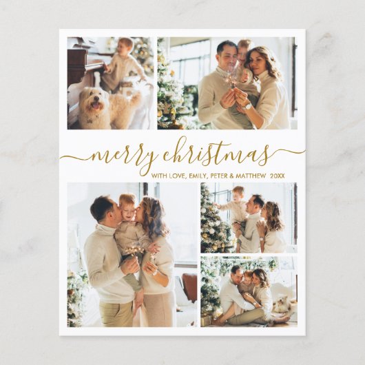 Budget Gold white 5 Photo Collage Christmas Card (正面)