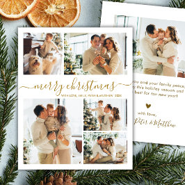 Budget Gold white 5 Photo Collage Christmas Card