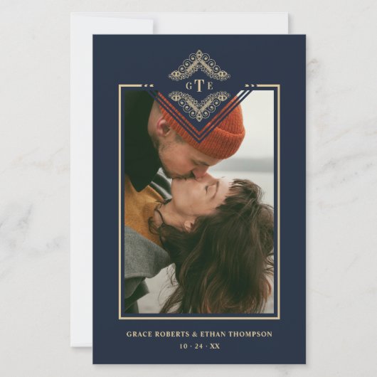 Budget Golden Flourish Classic Ornament Photo Navy (正面)